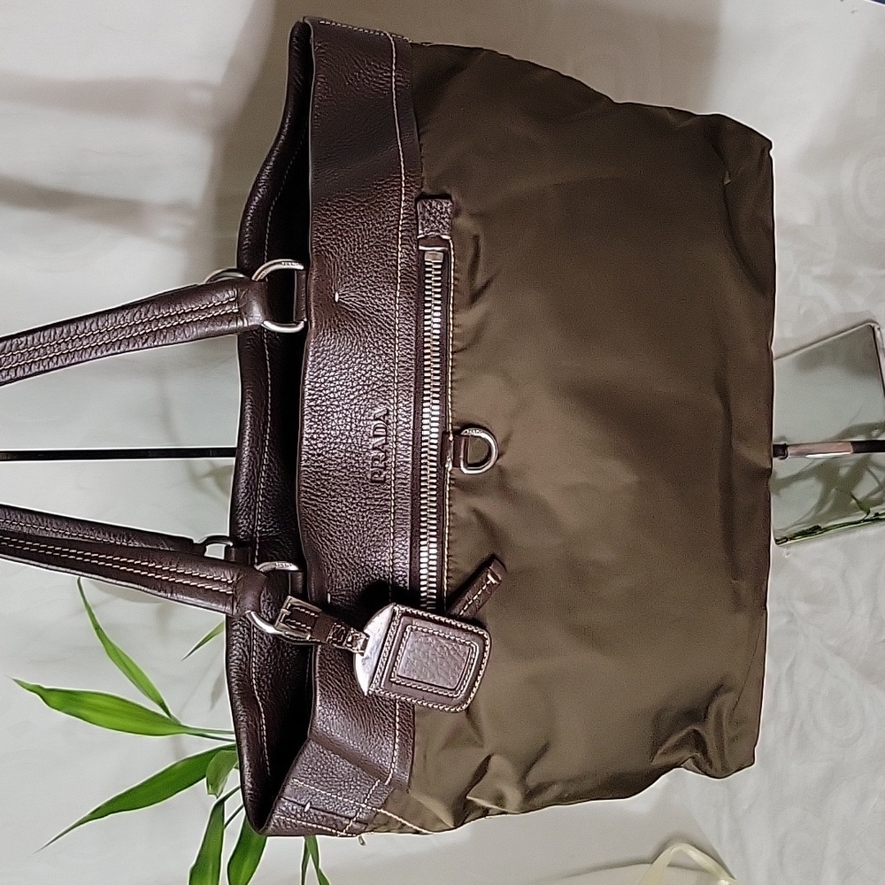 Prada Chocolate Canvas and Leather Tote Bag